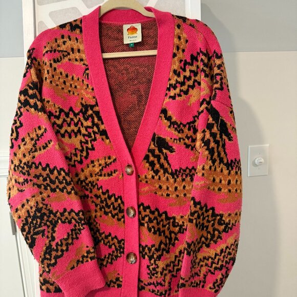 FARM Rio Pink Leopard Print Cardigan - Size M - Picture 1 of 2